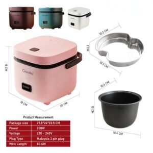 WhatsApp Image 2026-07-21 at 09.42.59 (1) Giselle Mini Rice Cooker with Non-stick aluminium inner Pot(food grade)and Steamer(1.2L/200W)
