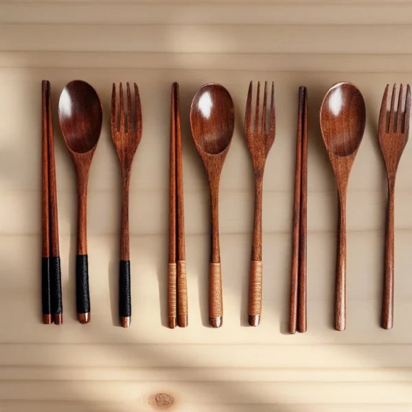 sg-11134253-824h7-mdwfuwadgqo35d.webp 3-Piece Set Korean Wooden Cutlery Tableware Fork Spoon Chopsticks Solid Wood Long Handle Portable Cutlery